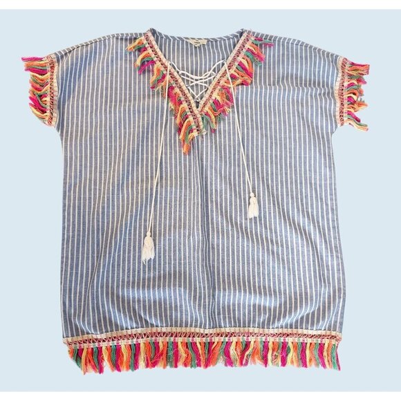 ENTRO Boho Fringe Tassel Tunic Cover-Up Top Shirt Size LG - Picture 2 of 8